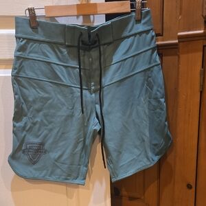 Teal Swim Trunks with Logo